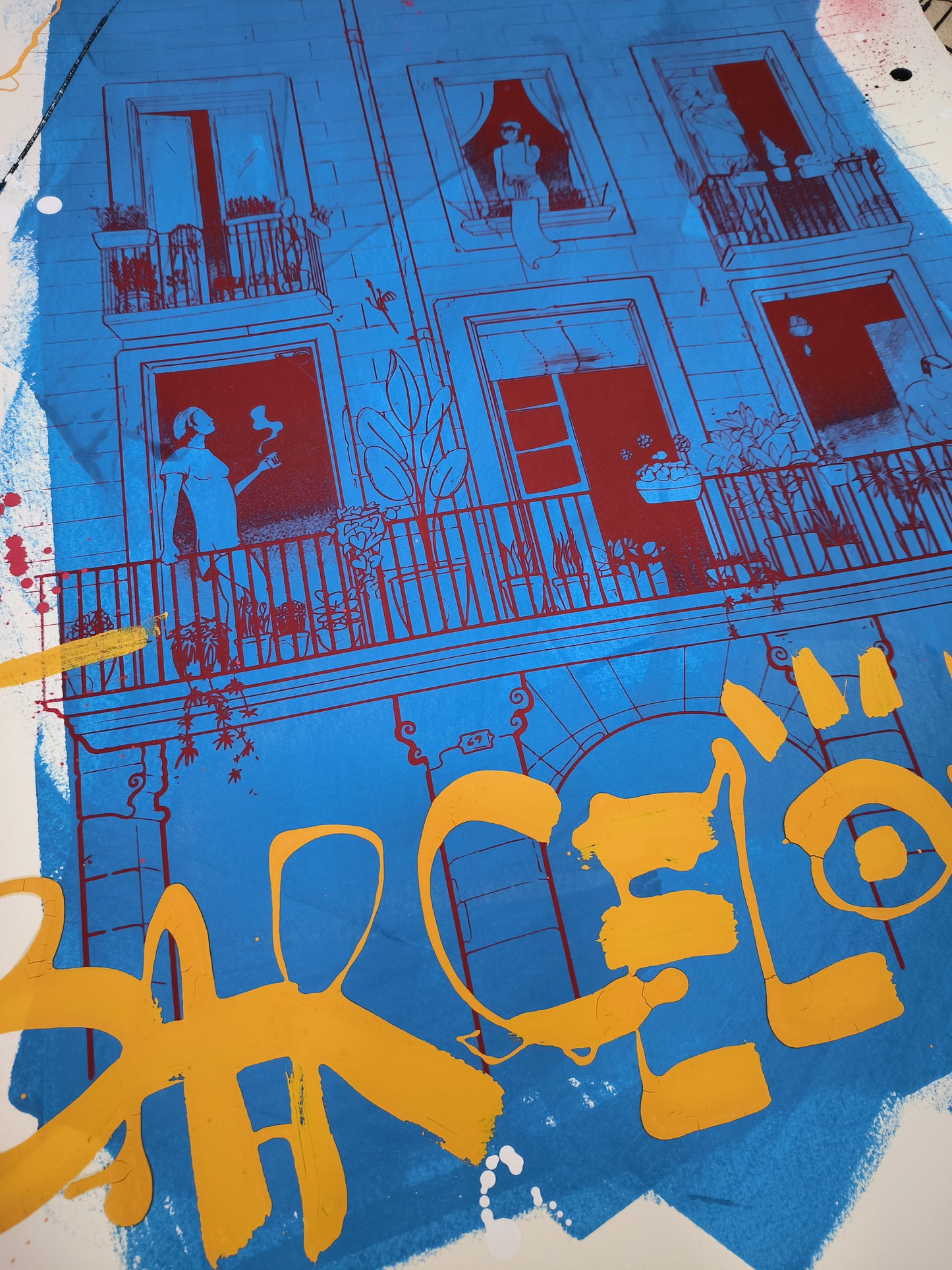 Balcones del Born - Retrato print (Original painting on paper) Arte Urbano Barcelona