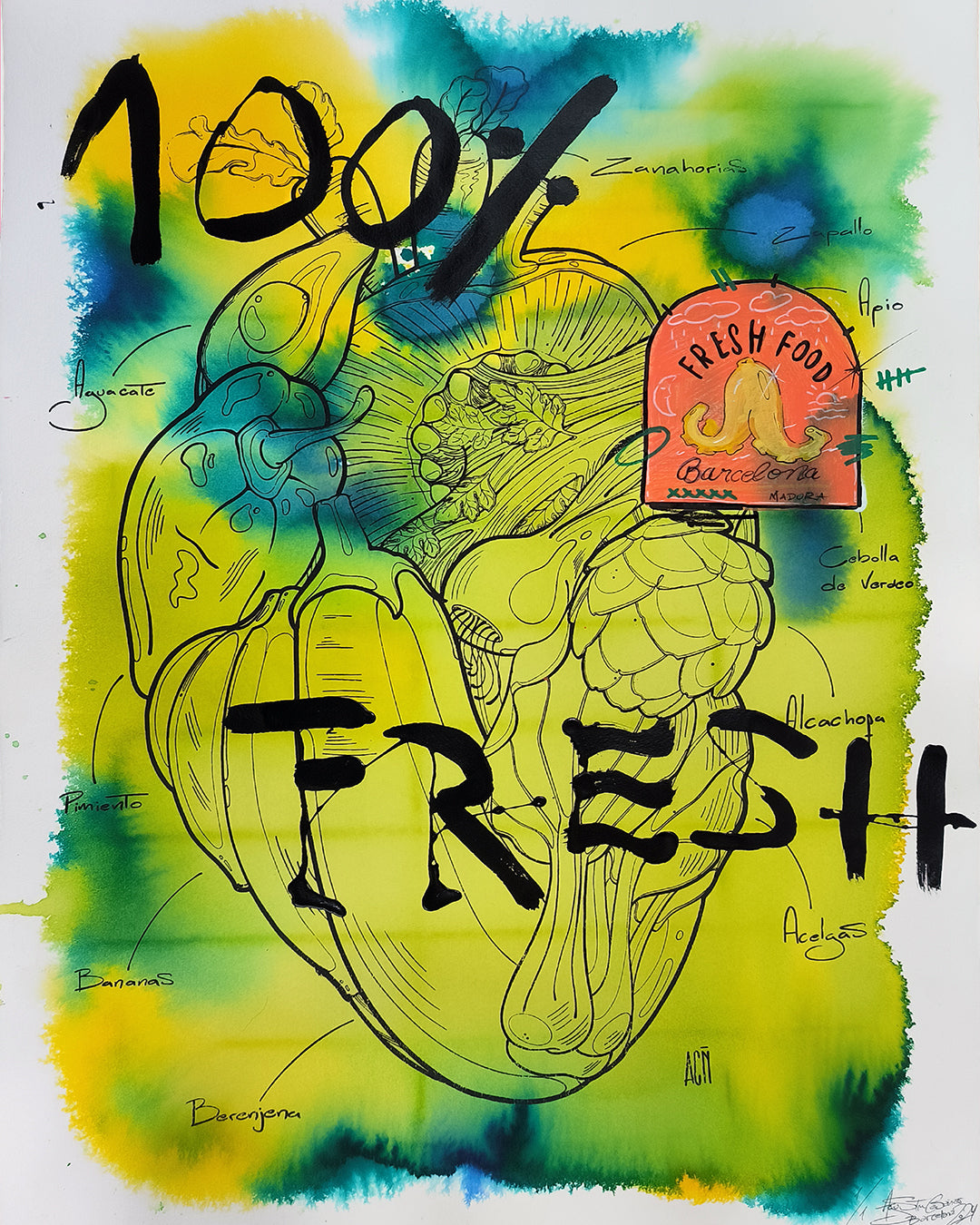 Corazon Vegetal: Amor Natural - Retrato print (original painting on paper) - Arte Urbano Contemporaneo