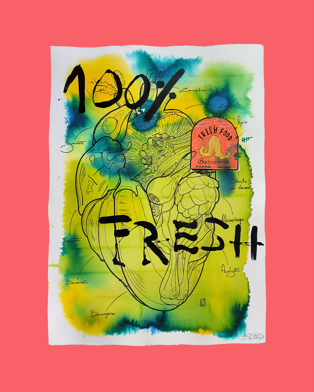 Corazon Vegetal: Amor Natural - Retrato print (original painting on paper) - Arte Urbano Contemporaneo