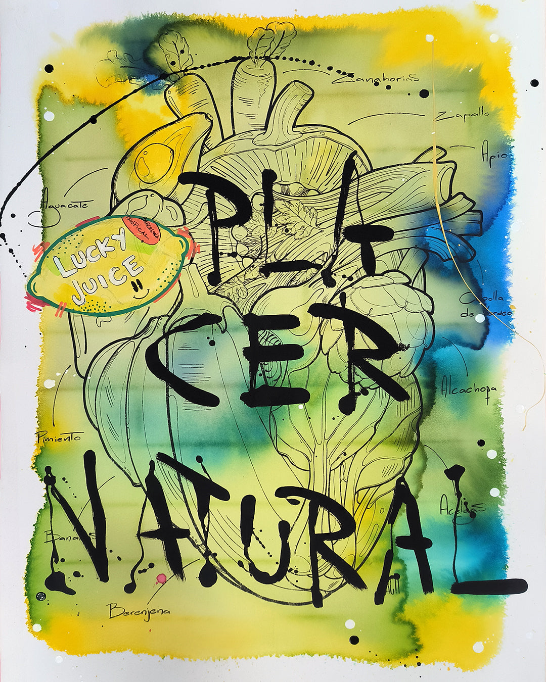 Corazon Vegetal: Amor Natural - Retrato print (original painting on paper) - Arte Urbano Contemporaneo