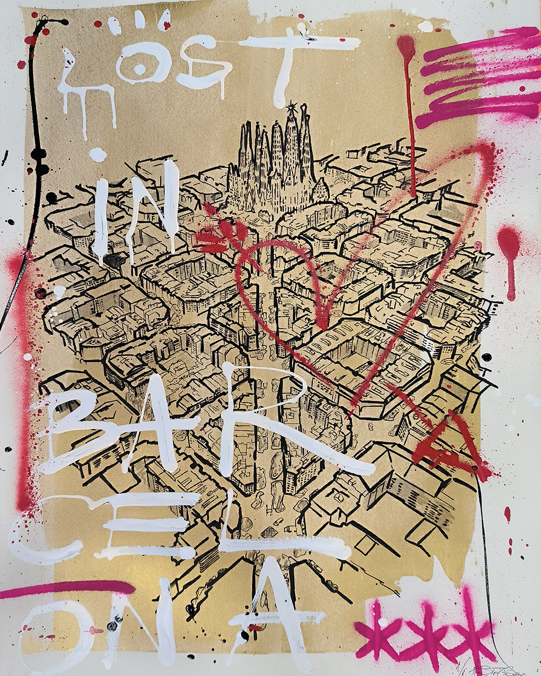 L'Eixample: Un viaje por la Barcelona de Gaudí - Retrato Print (Original paiting on paper) Arte Urbano Contemporaneo