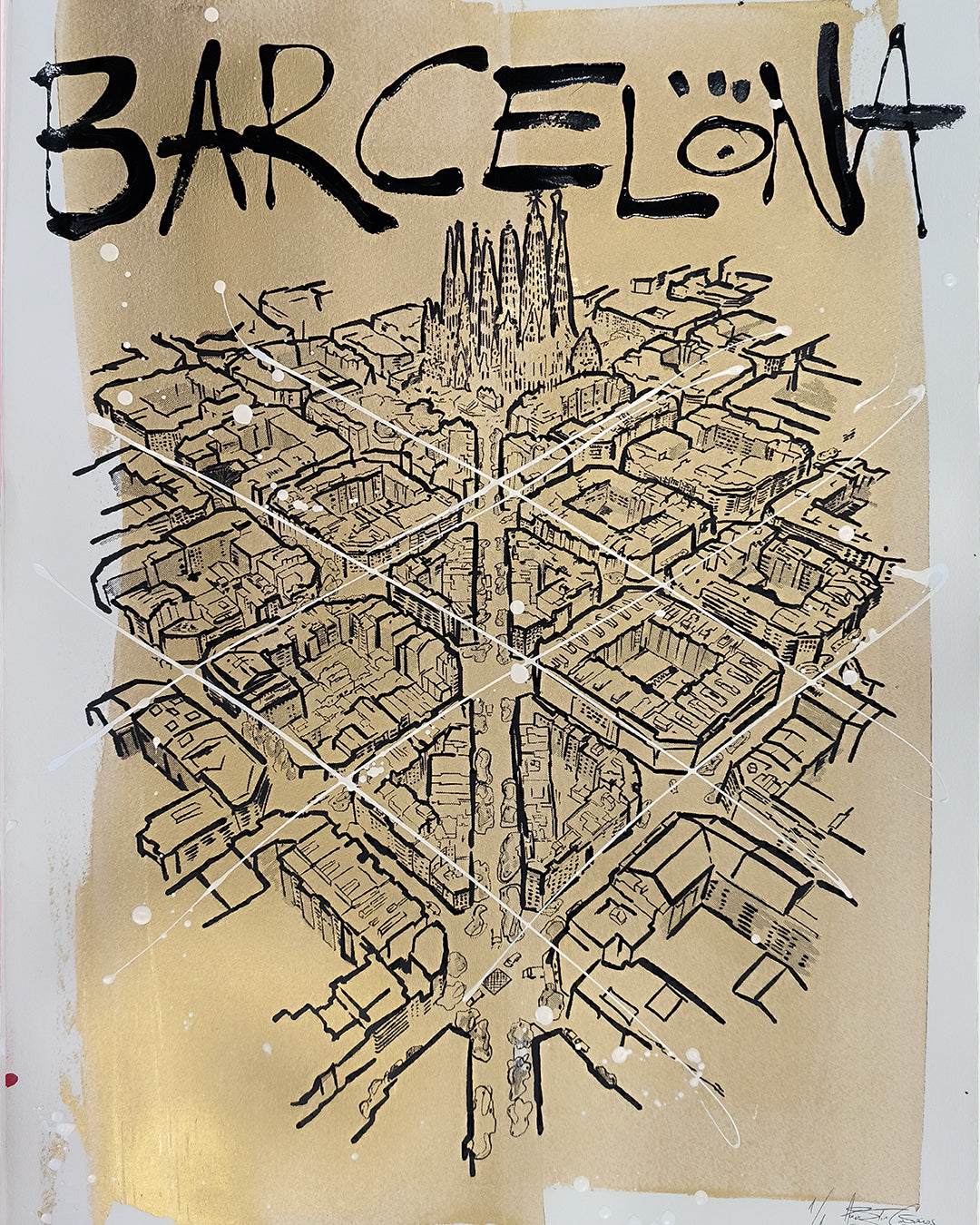 L'Eixample: Un viaje por la Barcelona de Gaudí - Retrato Print (Original paiting on paper) Arte Urbano Contemporaneo