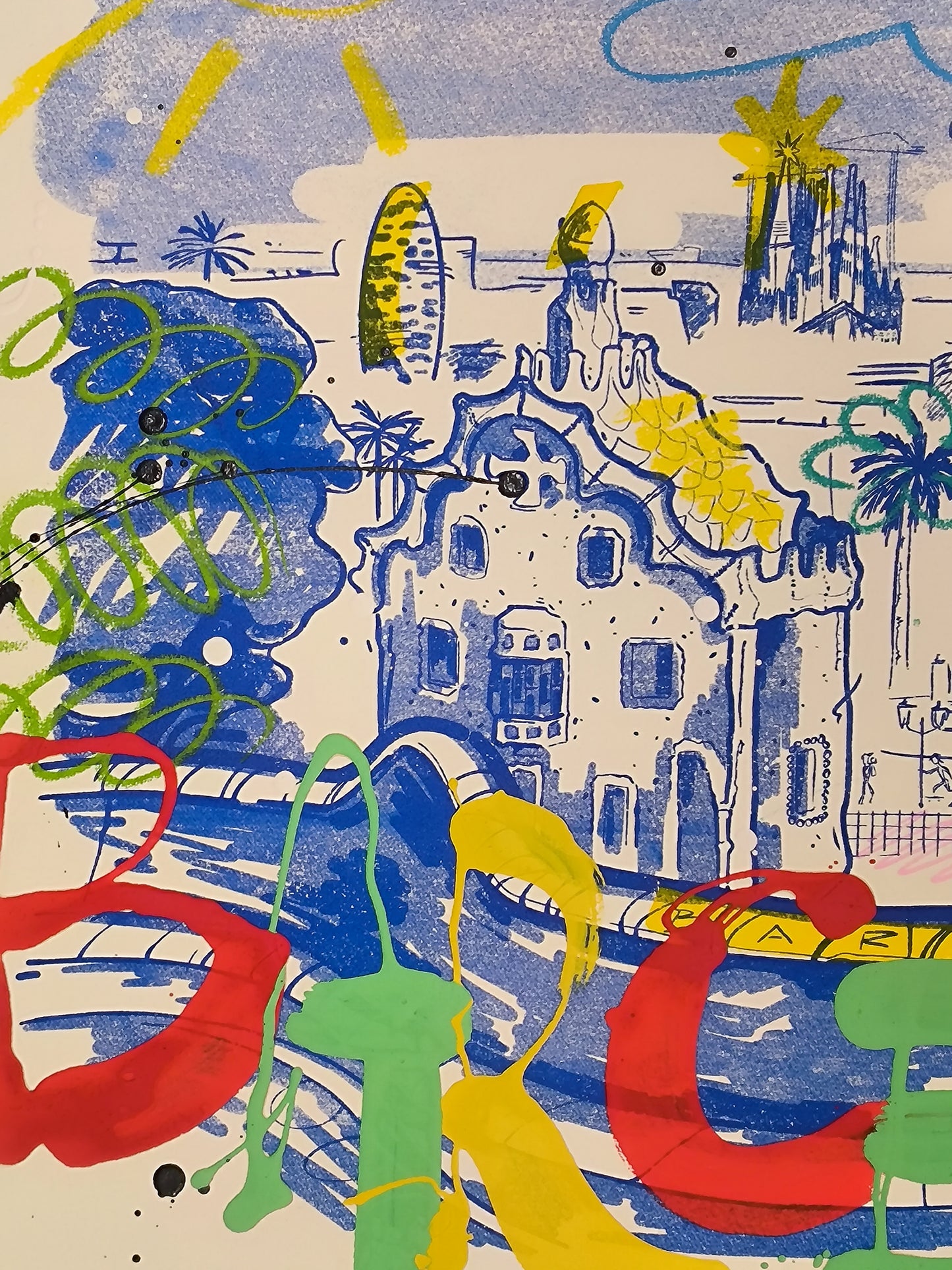 Park Güell: Un Viaje a través de la Arquitectura y el Arte Urbano Contemporáneo - Retrato Print (original painting on paper)