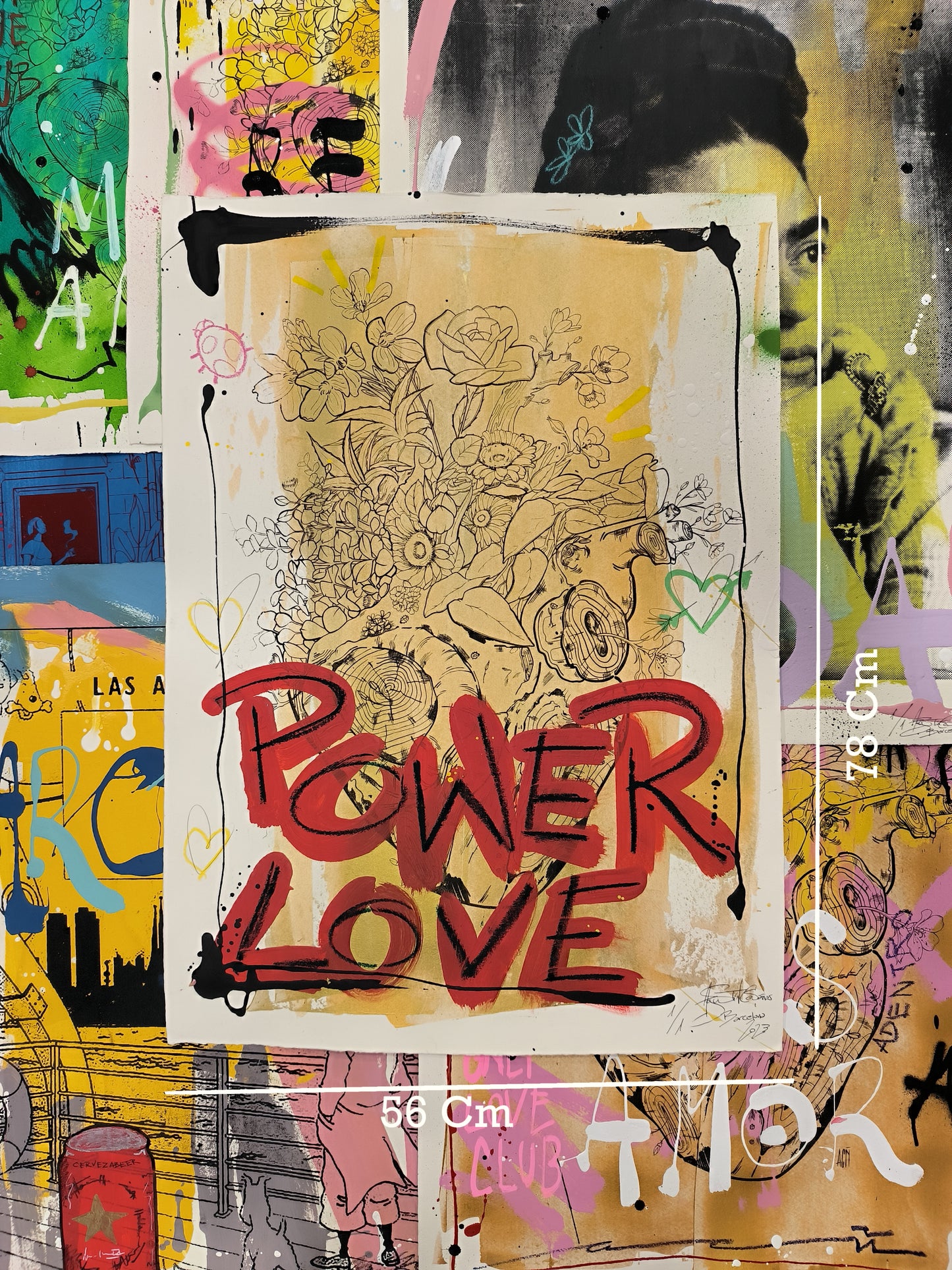Corazon Floral - Retrato print (Original painting on paper) Arte Urbano Barcelona