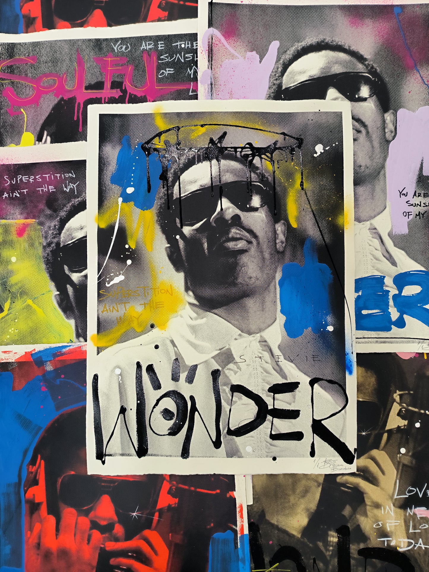 Stevie Wonder - Retrato print (original painting on paper) Arte urbano Barcelona