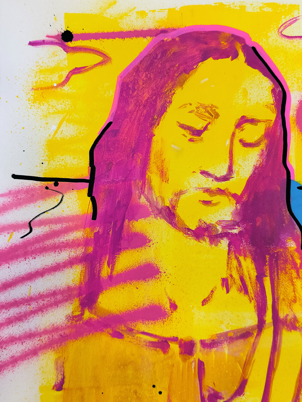 La sagrada: Un Diálogo entre lo Divino y lo Mundano - Retrato Print (original painting on paper) - Arte Urbano Contemporáneo