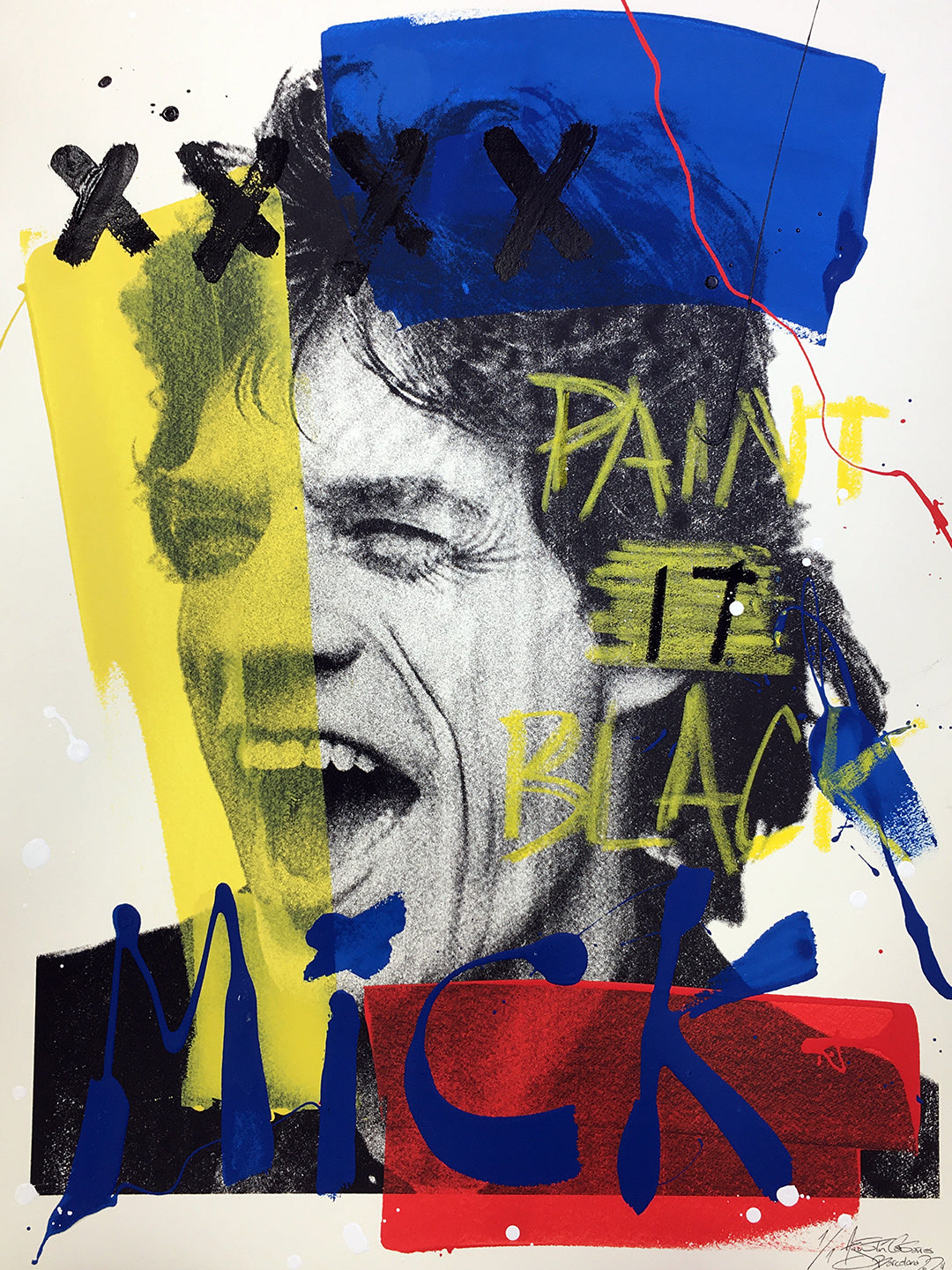 Mick Jagger, The Rolling Stones - Retrato print (original painting on paper) Arte Urbano Barcelona