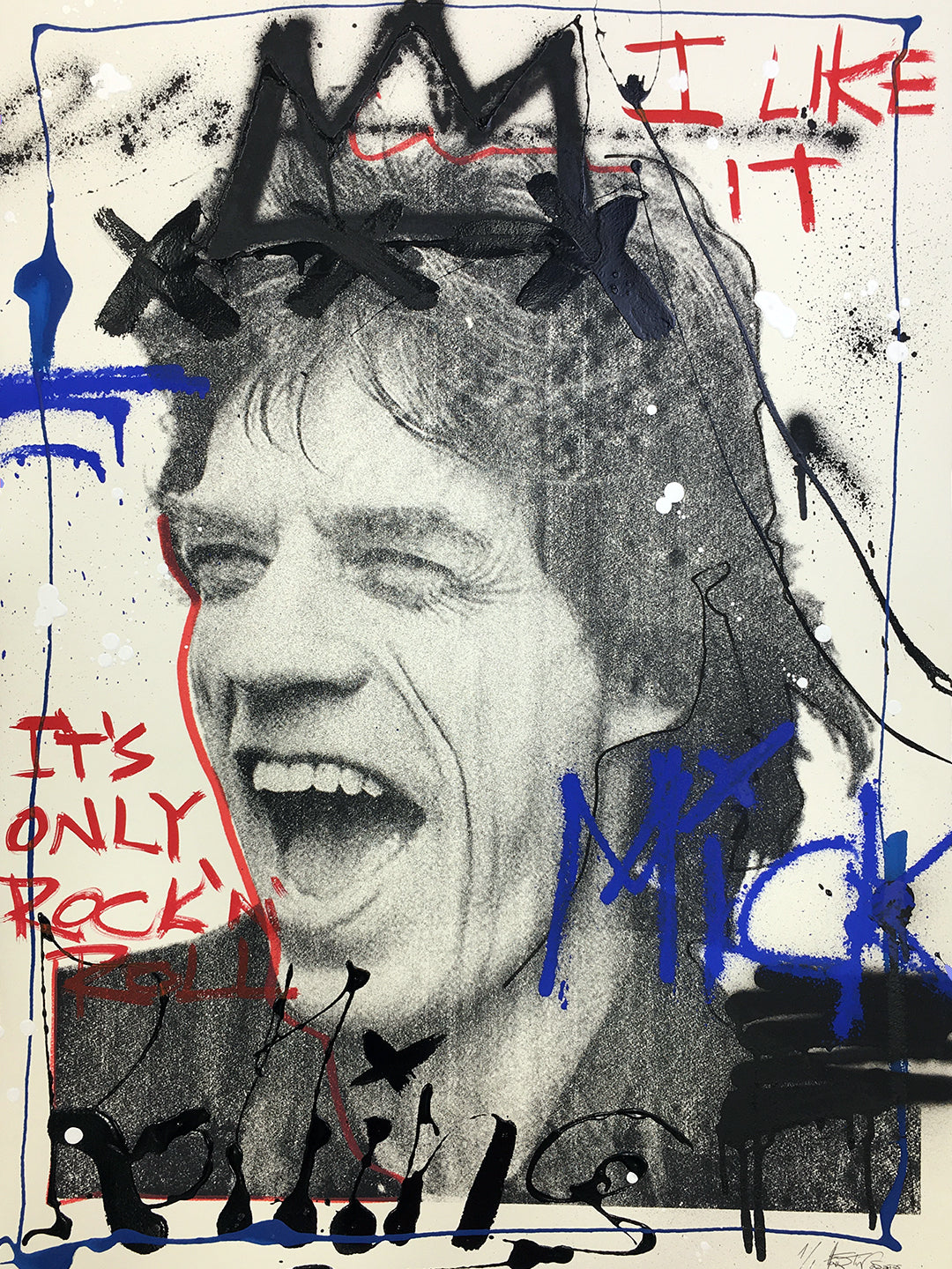 Mick Jagger, The Rolling Stones - Retrato print (original painting on paper) Arte Urbano Barcelona