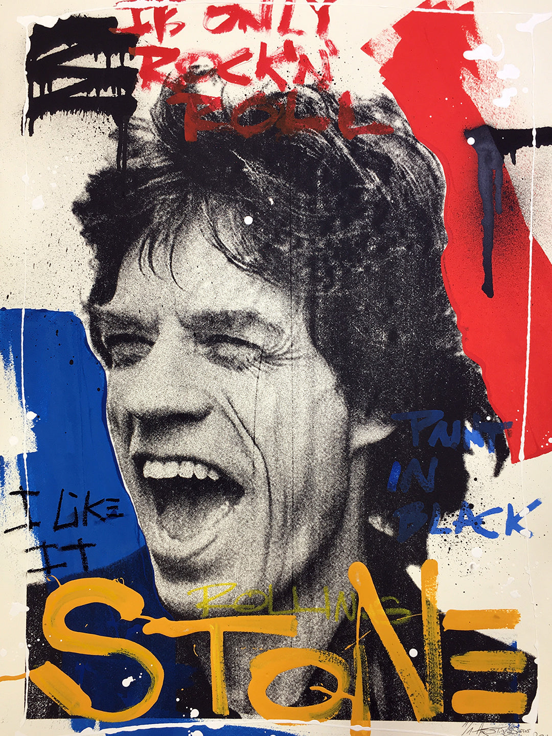 Mick Jagger, The Rolling Stones - Retrato print (original painting on paper) Arte Urbano Barcelona