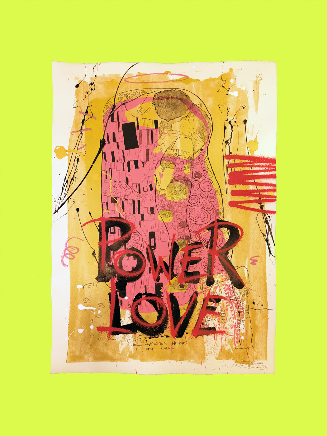 El Beso de Klimt: Fusión de Amor y Arte Urbano Contemporáneo - Retrato Print (original painting on paper)