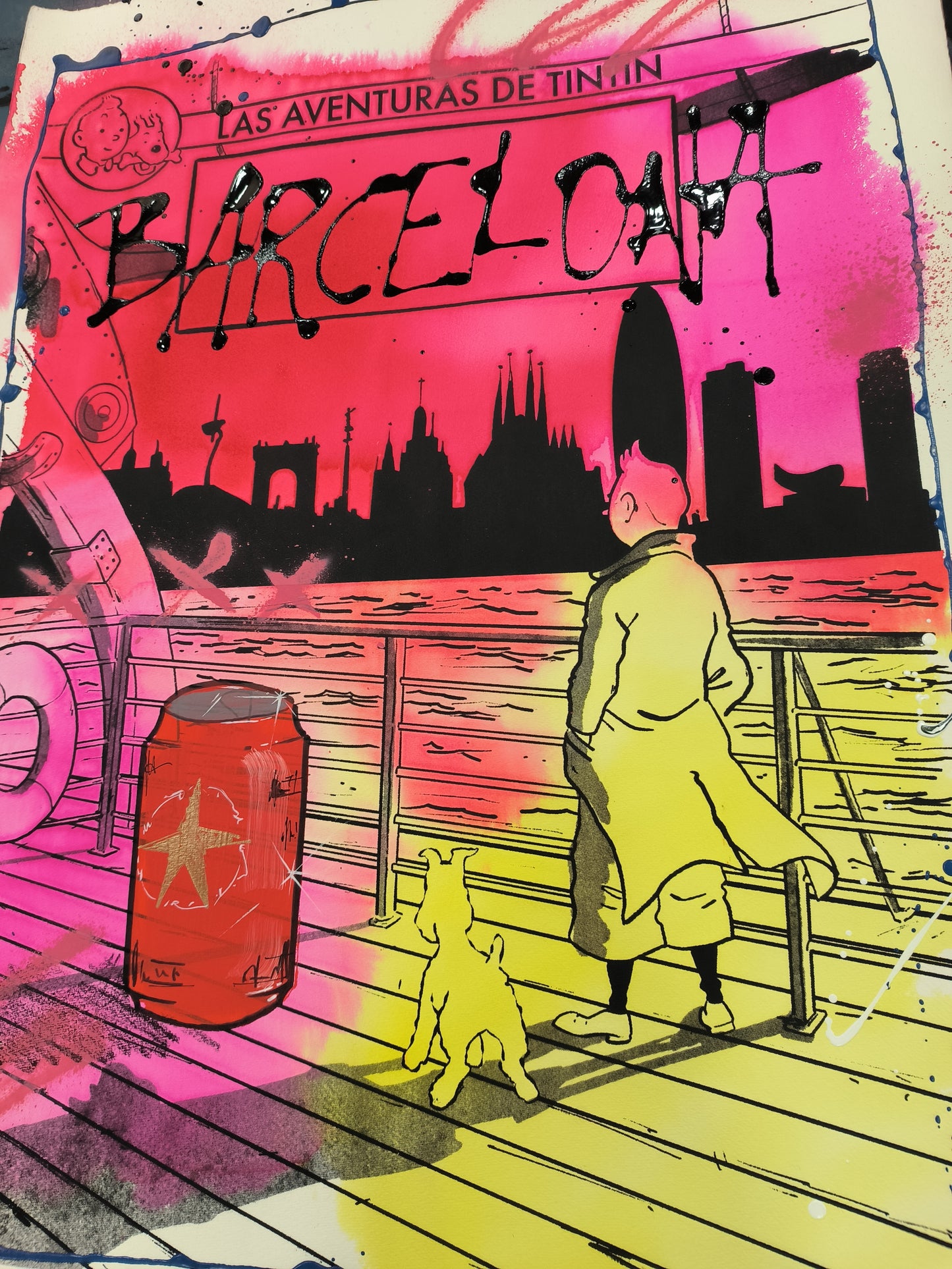 Tintin - Retrato print (Original painting on paper) contemporary art Barcelona