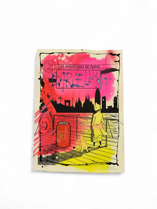 Tintin - Retrato print (Original painting on paper) contemporary art Barcelona