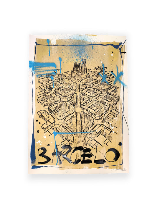 L'Eixample: Un viaje por la Barcelona de Gaudí - Retrato print (original painting on paper) Arte Urbano Barcelona