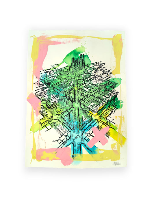 L'Eixample: Un viaje por la Barcelona de Gaudí - Retrato print (original painting on paper) Arte Urbano Barcelona