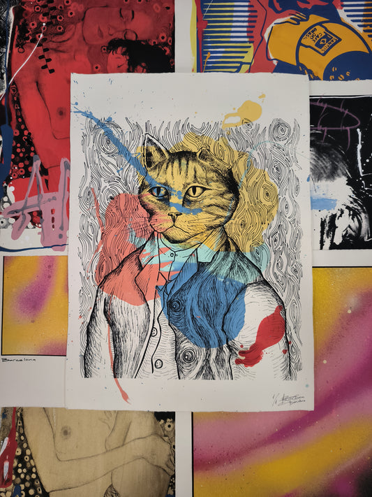 Gato Formal - Retrato print (original painting on paper) Arte Urbano Barcelona