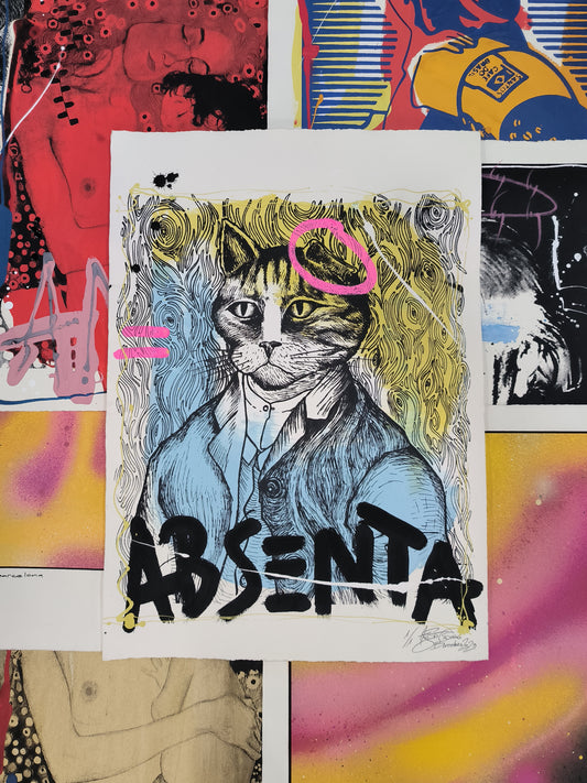 Gato Absenta - Retrato print (original painting on paper) Arte Urbano Barcelona