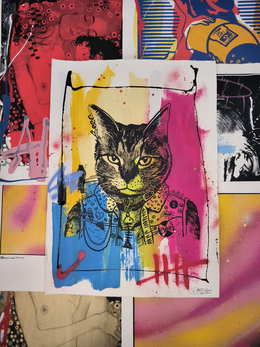 Gato Punk - Retrato print (original painting on paper) Arte Urbano Barcelona