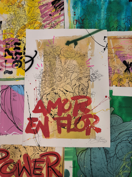 Corazón Floral - Retrato print (original painting on paper) Arte Urbano Barcelona