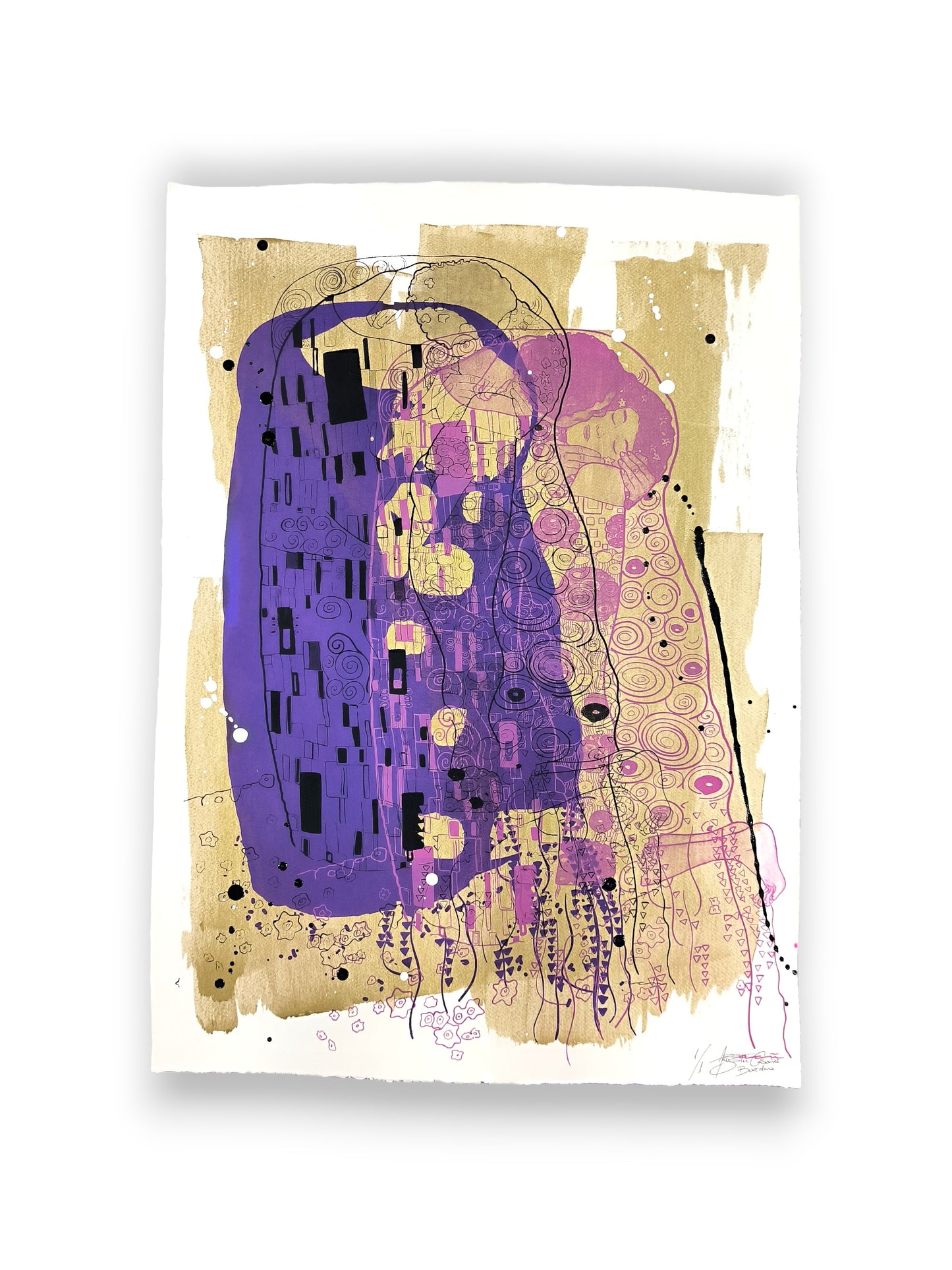 El Beso de Klimt - Retrato print (original painting on paper) Arte Urbano Barcelona