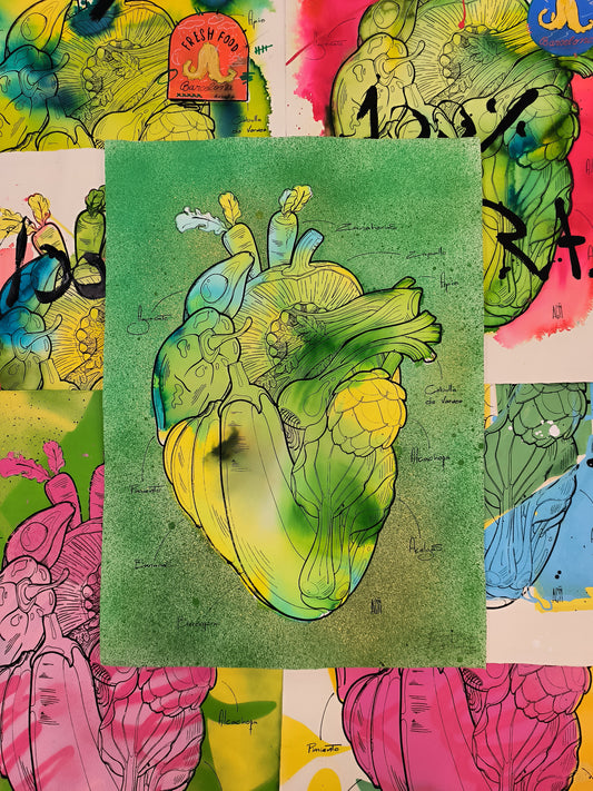 Corazon Vegetal - Retrato print (original painting on paper) Arte Urbano Contemporaneo Barcelona