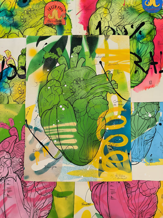 Corazon Vegetal - Retrato print (original painting on paper) Arte Urbano Contemporaneo Barcelona