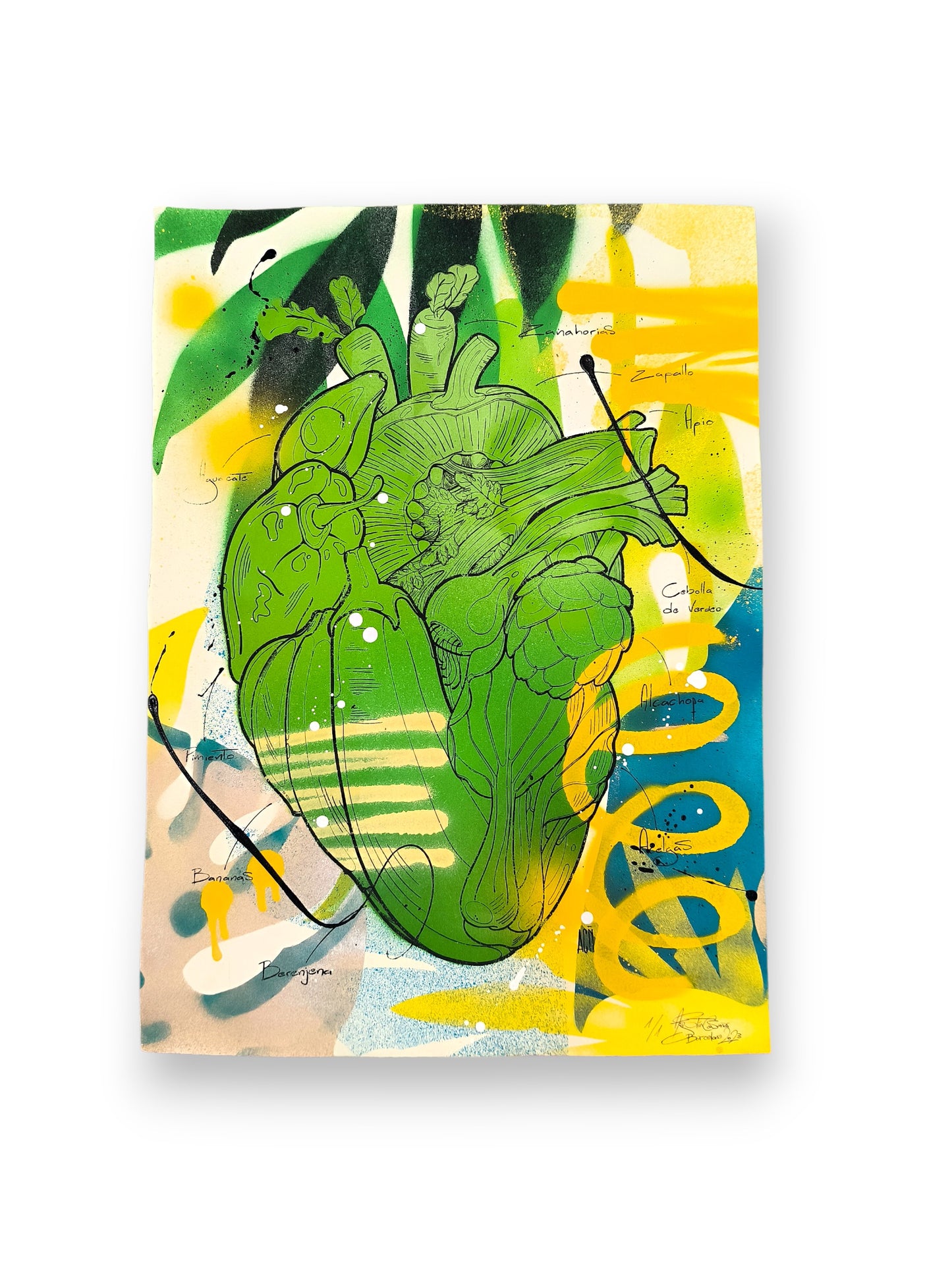 Corazon Vegetal - Retrato print (original painting on paper) Arte Urbano Contemporaneo Barcelona