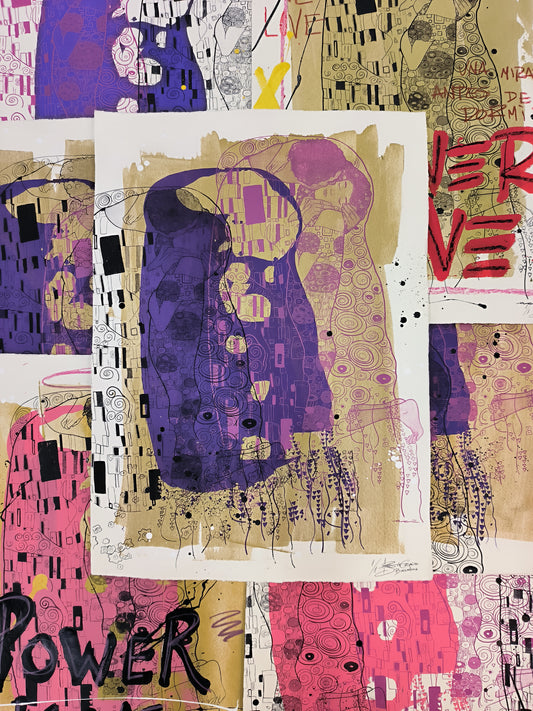 El Beso de Klimt - Retrato print (original painting on paper) Arte Urbano Barcelona