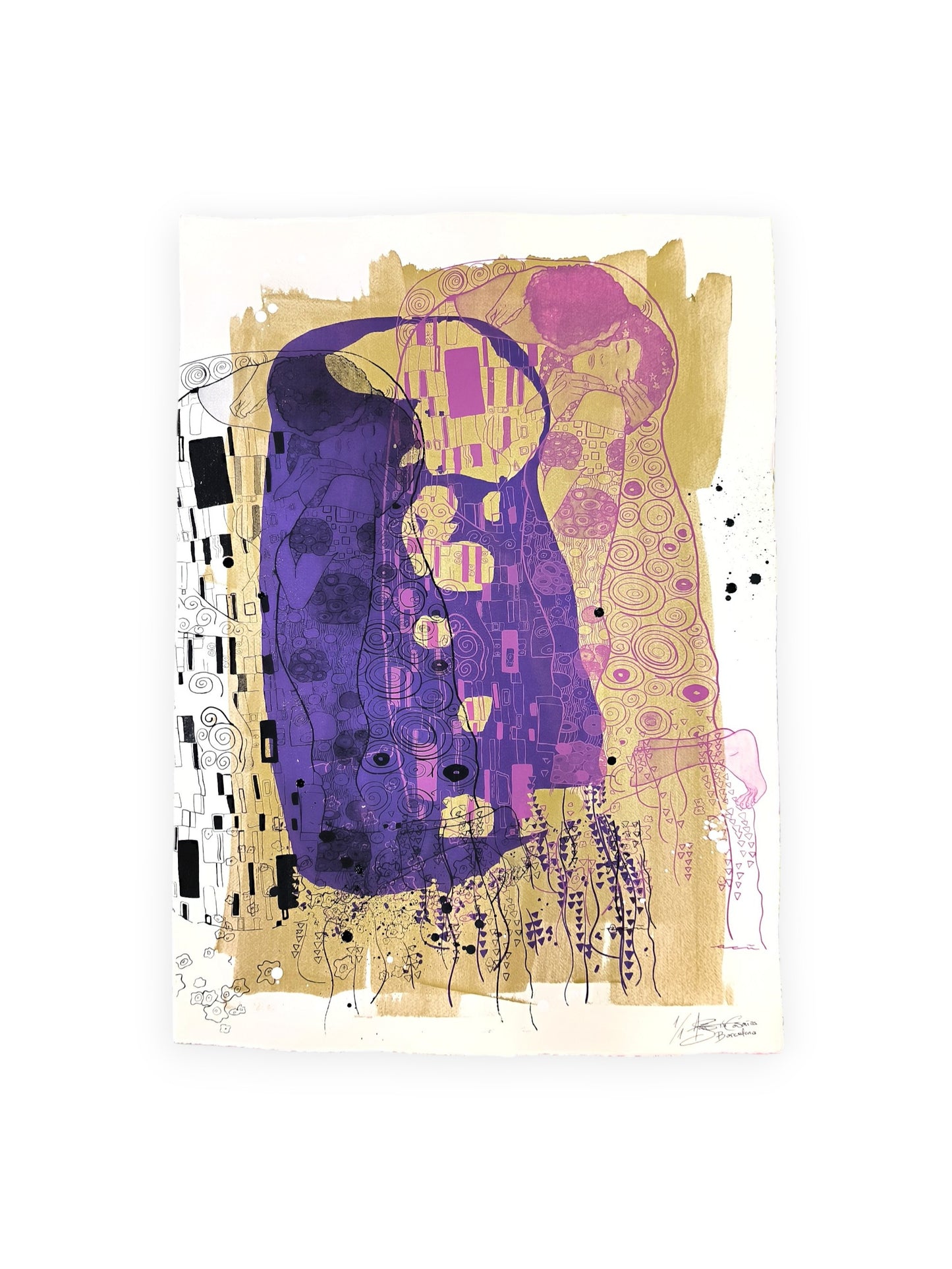 El Beso de Klimt - Retrato print (original painting on paper) Arte Urbano Barcelona