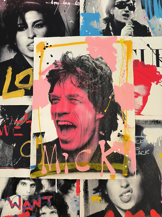 Mick Jagger, The Rolling Stones - Retrato print (original painting on paper) Arte Urbano Barcelona