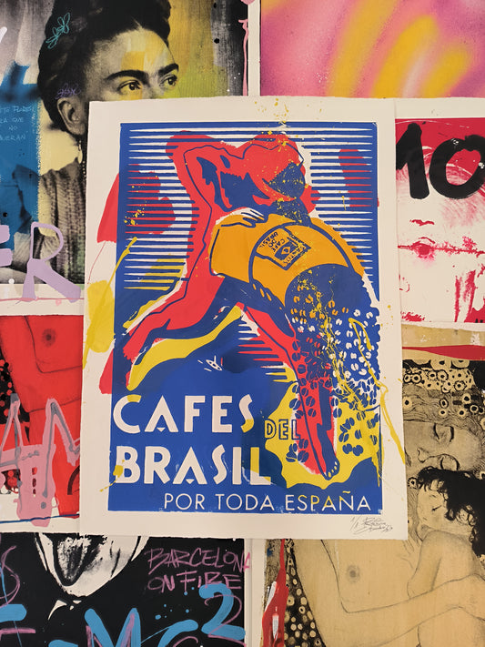Cafes do Brasil - Retrato print (original painting on paper) Arte Urbano Barcelona