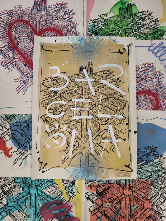 L'Eixample: Un viaje por la Barcelona de Gaudí - Retrato print (original painting on paper) Arte Urbano Barcelona