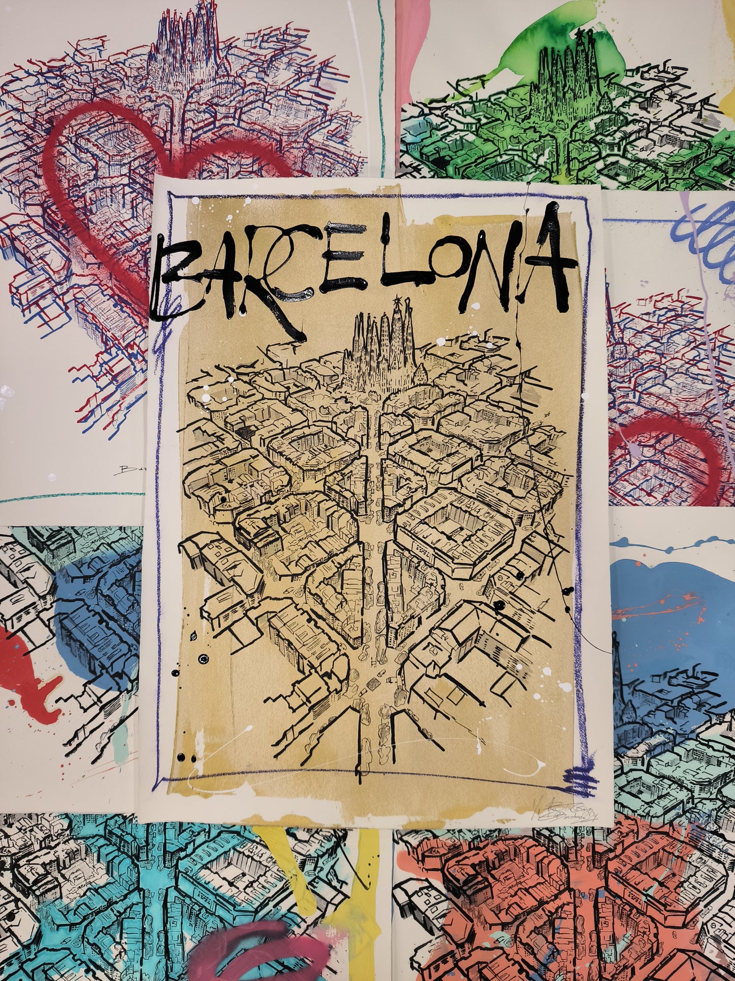 L'Eixample: Un viaje por la Barcelona de Gaudí - Retrato print (original painting on paper) Arte Urbano Barcelona