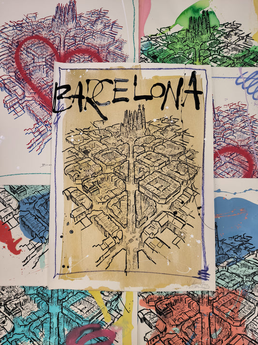 L'Eixample: Un viaje por la Barcelona de Gaudí - Retrato print (original painting on paper) Arte Urbano Barcelona