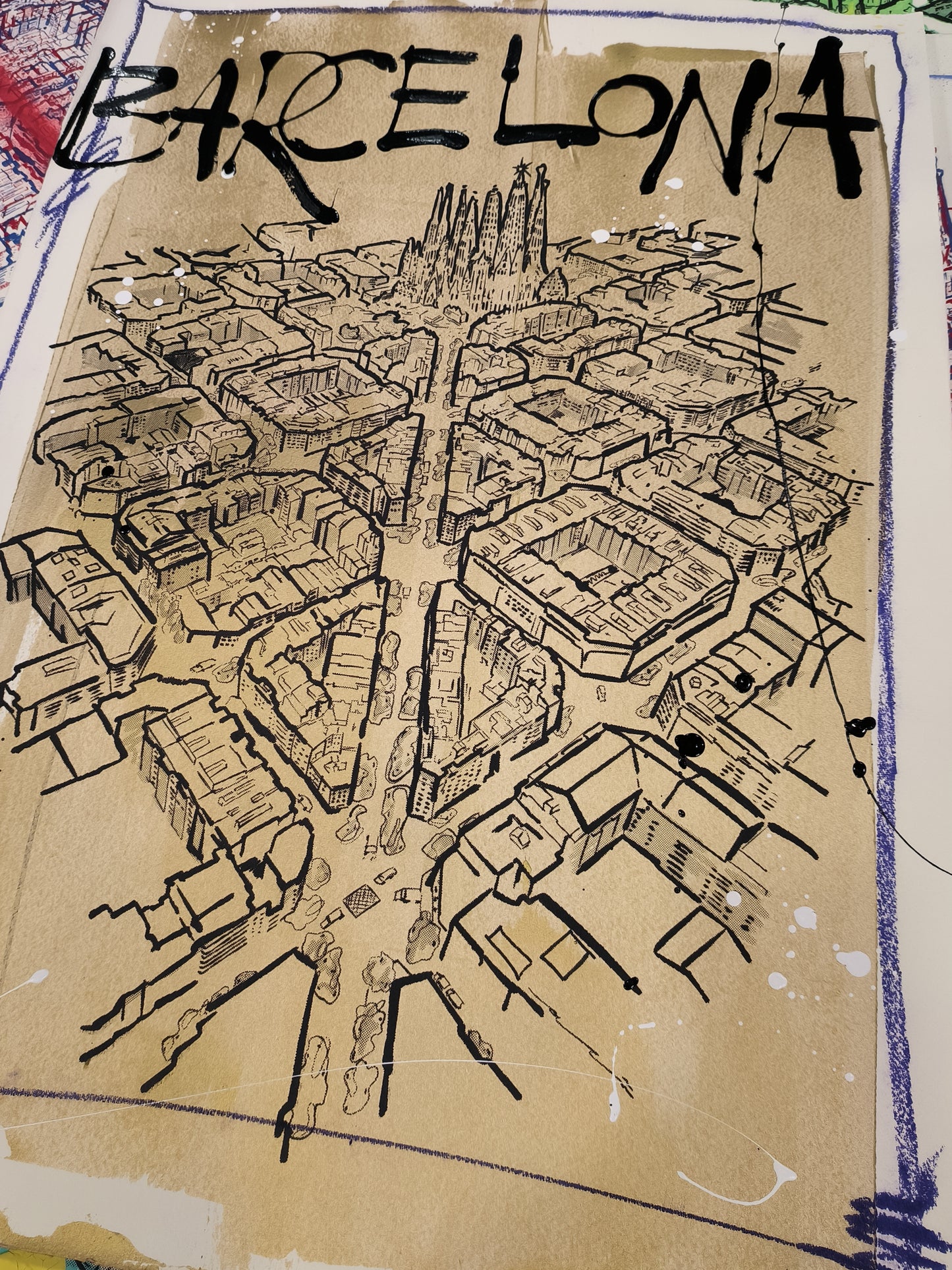 L'Eixample: Un viaje por la Barcelona de Gaudí - Retrato print (original painting on paper) Arte Urbano Barcelona