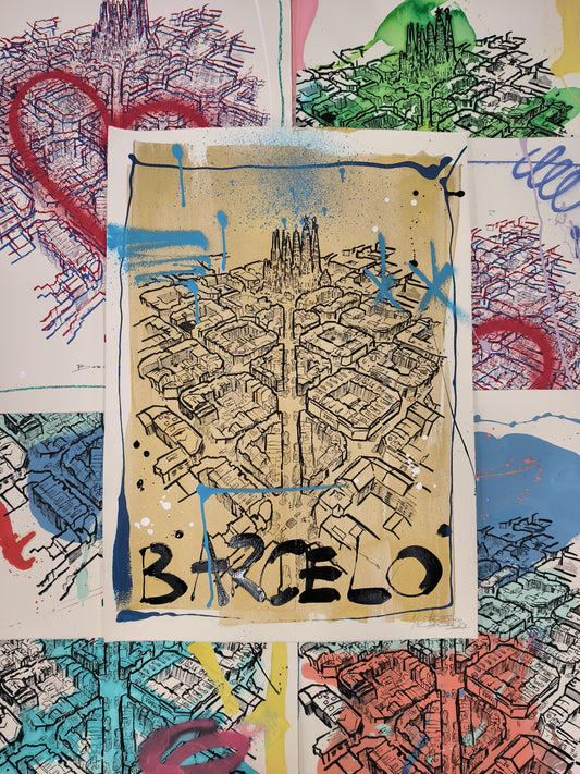L'Eixample: Un viaje por la Barcelona de Gaudí - Retrato print (original painting on paper) Arte Urbano Barcelona