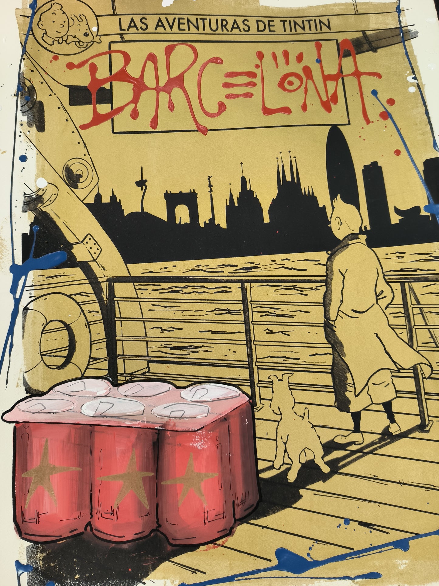 Tintin - Retrato print (Original painting on paper) contemporary art Barcelona