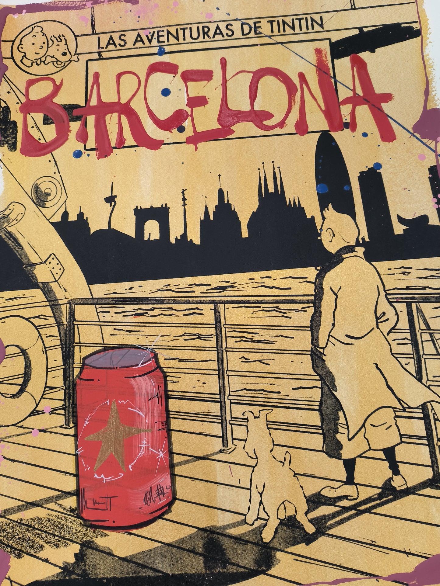 Tintin - Retrato print (Original painting on paper) contemporary art Barcelona