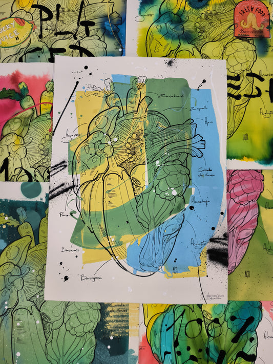 Corazón Vegetal - Retrato print (original painting on paper) Arte Urbano Barcelona