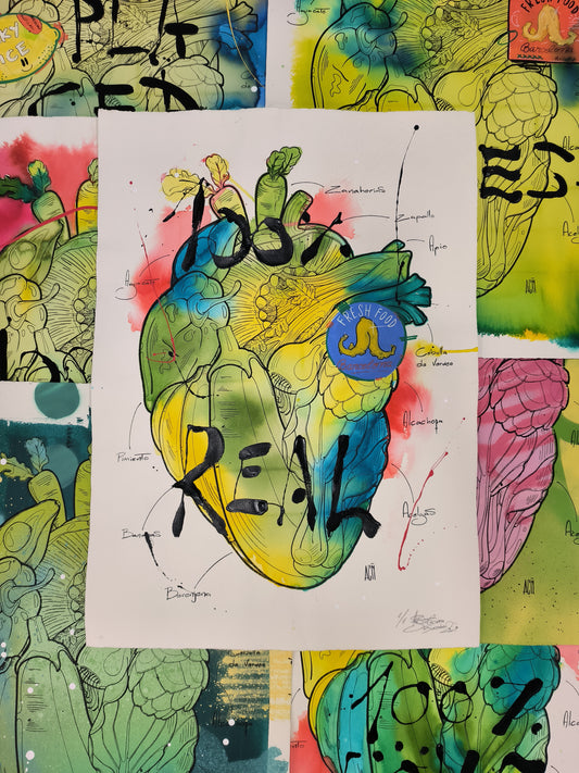 Corazón Vegetal - Retrato print (original painting on paper) Arte Urbano Barcelona