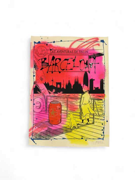 Tintin - Retrato print (Original painting on paper) contemporary art Barcelona