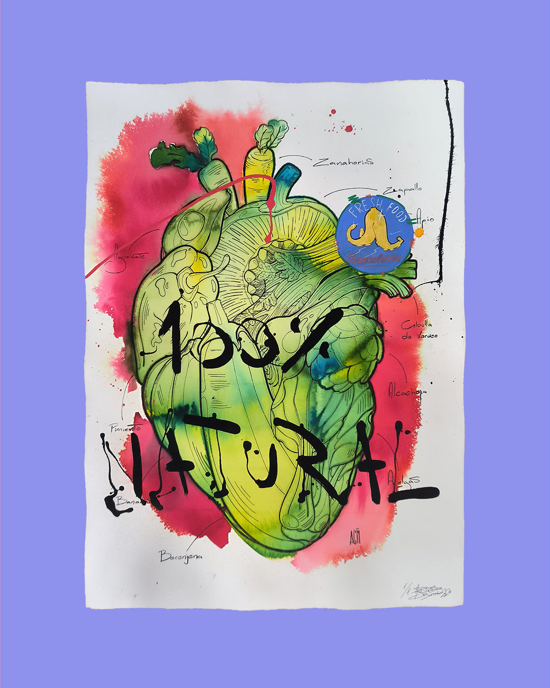 Corazon Vegetal: Amor Natural - Retrato print (original painting on paper) - Arte Urbano Contemporaneo