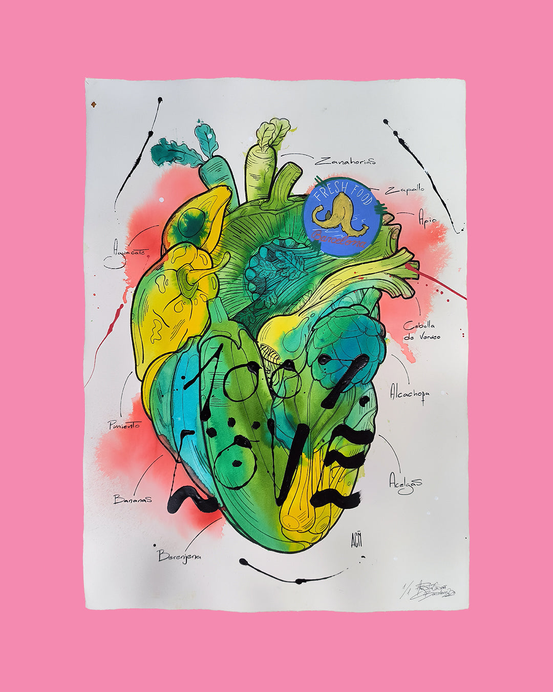 Corazon Vegetal: Amor Natural - Retrato print (original painting on paper) - Arte Urbano Contemporaneo