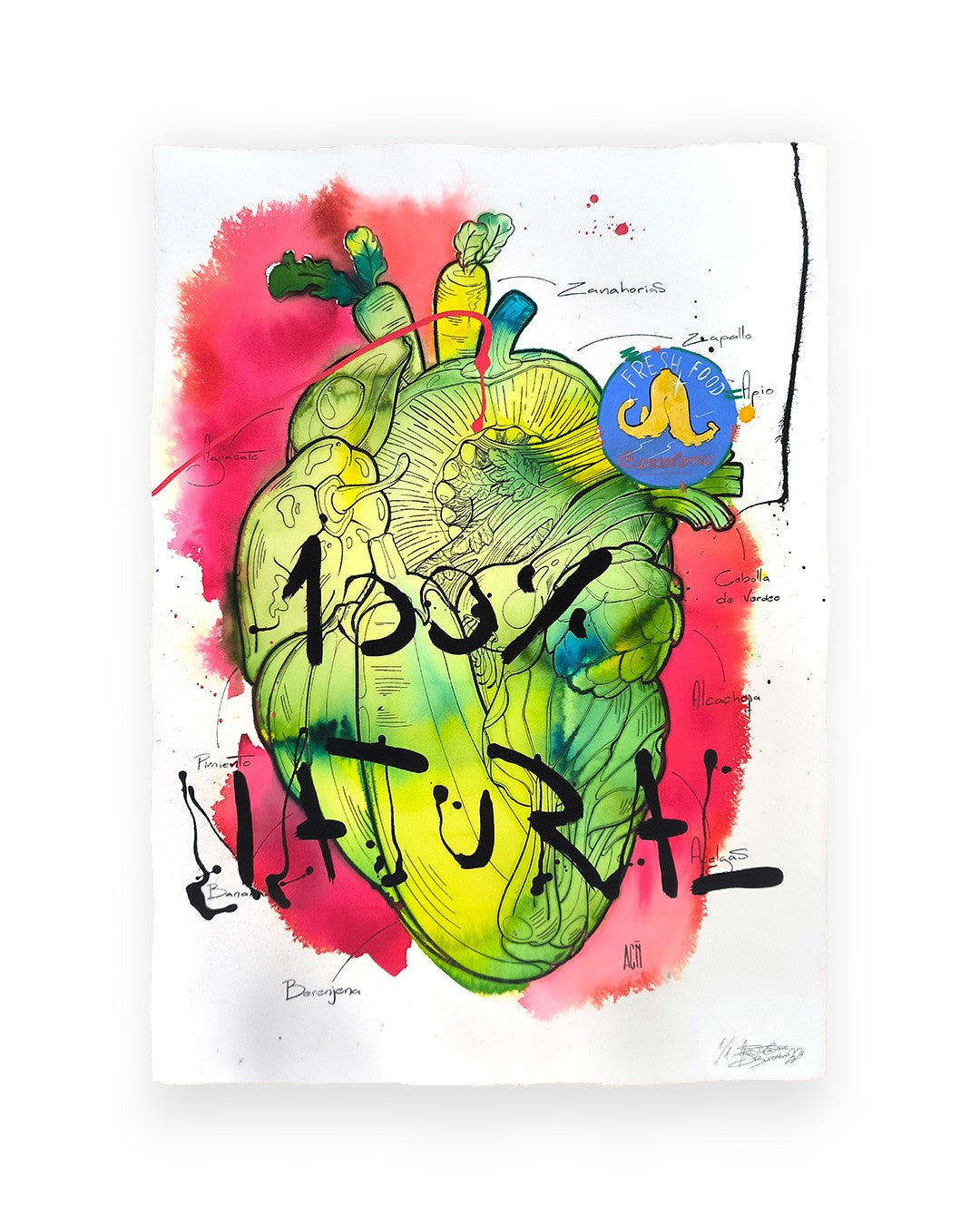 Corazon Vegetal: Amor Natural - Retrato print (original painting on paper) - Arte Urbano Contemporaneo