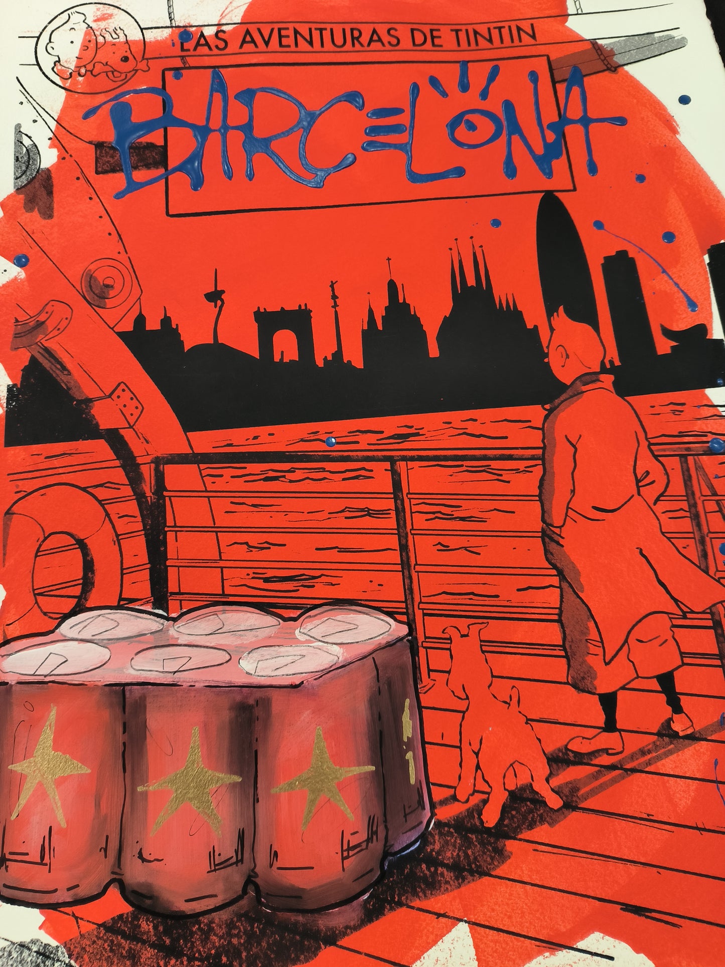 Tintin - Retrato print (Original painting on paper) contemporary art Barcelona