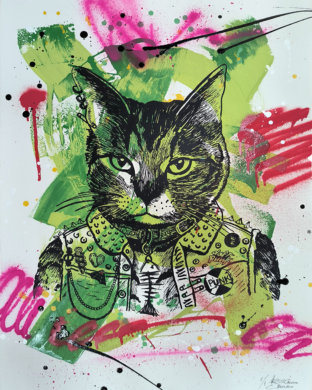 Gato Punk - Retrato print (original painting on paper) - Arte Urbano Contemporaneo