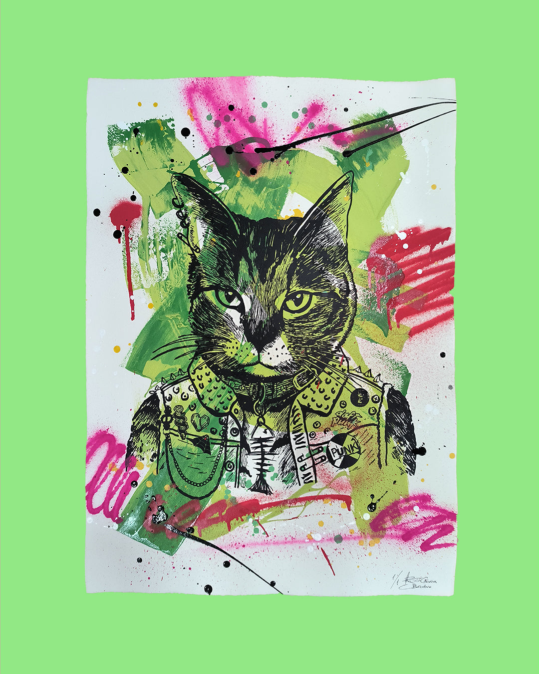 Gato Punk - Retrato print (original painting on paper) - Arte Urbano Contemporaneo