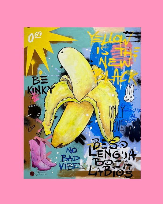 Pintura sobre Madera (Painting on Wood) 98x76 “Esto no es una banana” Arte Urbano Barcelona