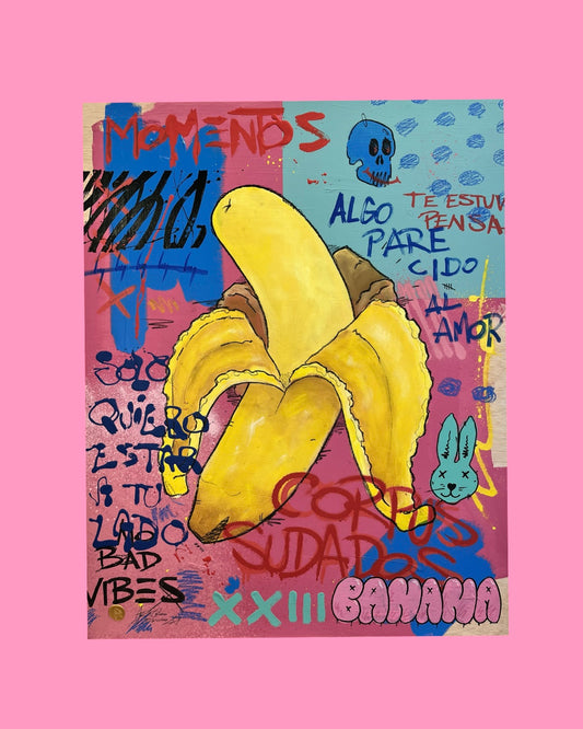 Pintura sobre Madera (Painting on Wood) 98x76 “Esto no es una banana” Arte Urbano Barcelona