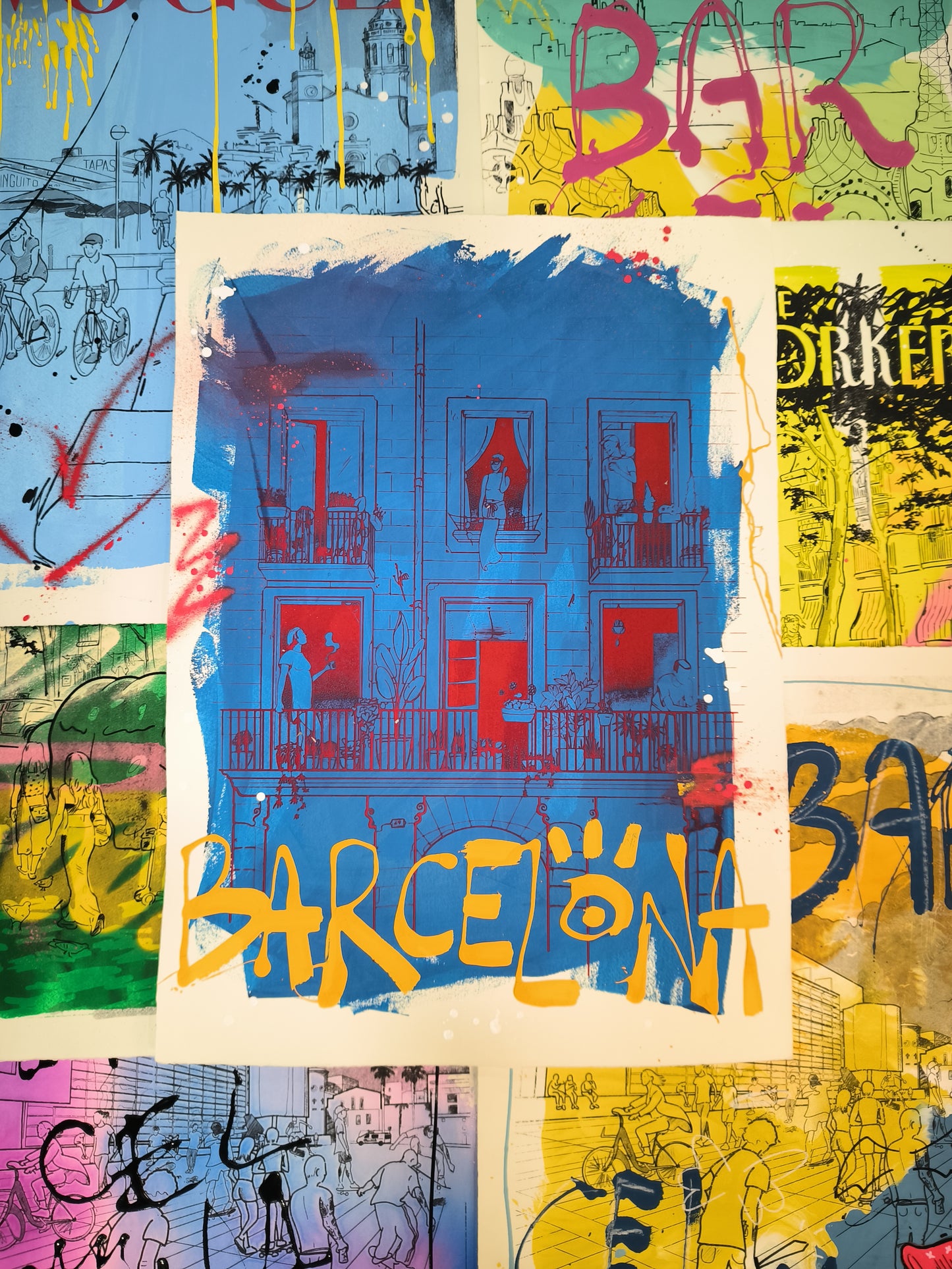 Balcones del Born - Retrato print (Original painting on paper) Arte Urbano Barcelona