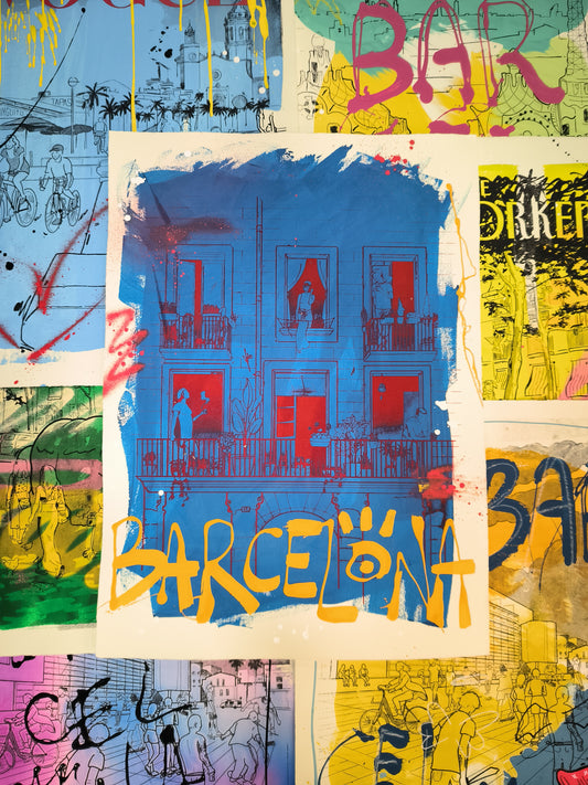 Balcones del Born - Retrato print (Original painting on paper) Arte Urbano Barcelona